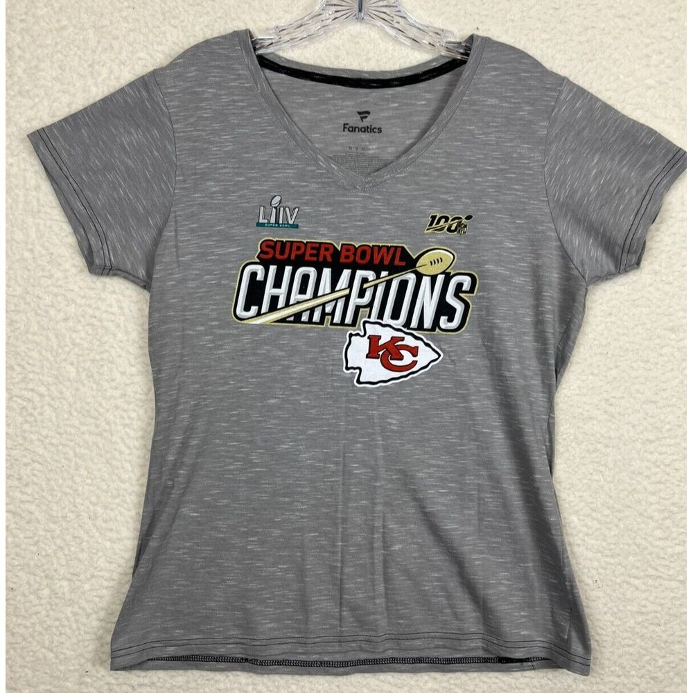 Kansas City Chiefs Shirt Womens‎ Medium Super Bowl Champions LVII Fanatics Gray